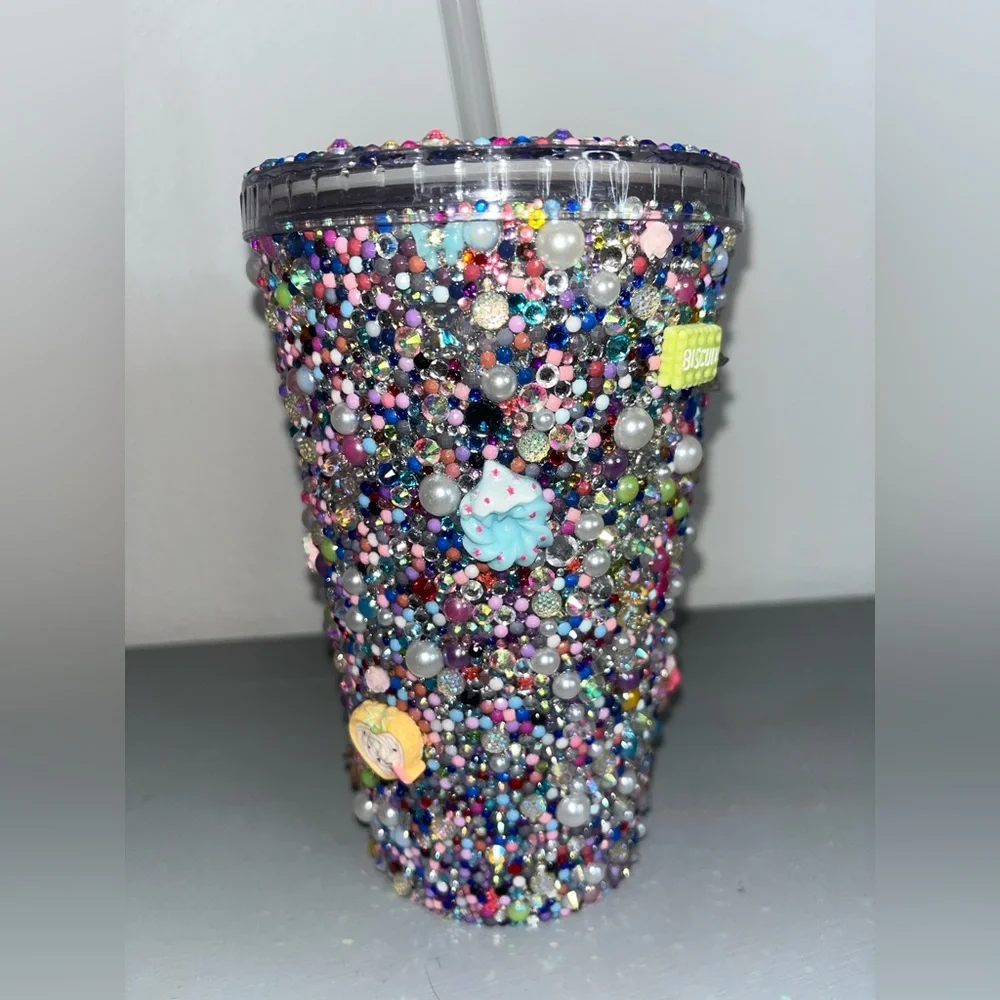 Bedazzled Shiny Bling Rhinestone Sweet Donuts Cake Lollipop Gems Multicolor Cup
